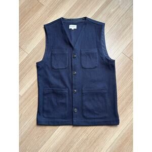 Octobre Editions Sezane  Mens XS Navy Blue Wool Blend Button Front Gilet Vest
